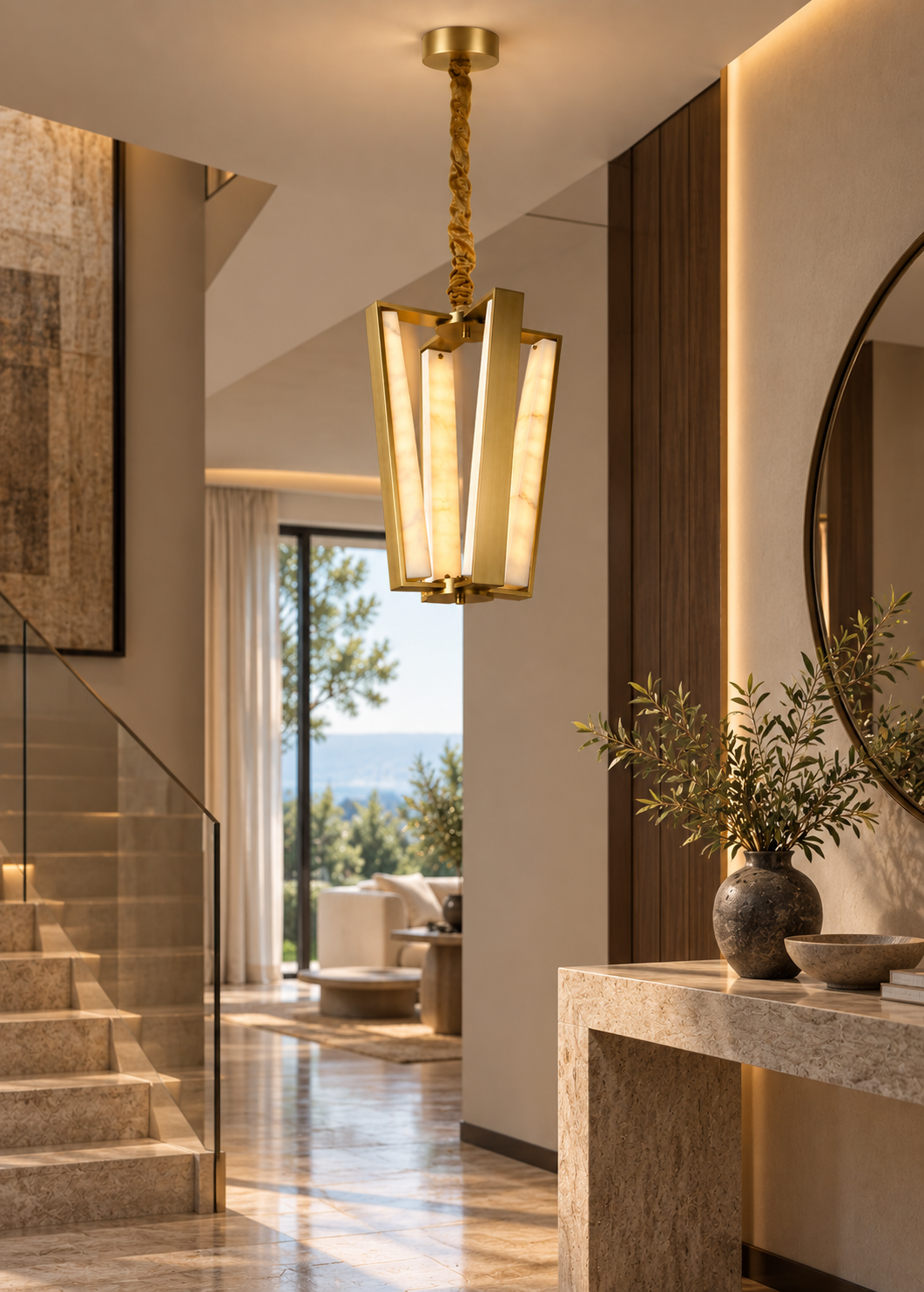 Bakır Mermer Modern Led Sarkıt