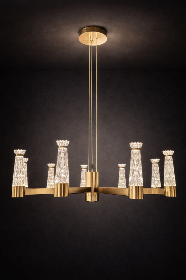 Gold Kristal Görünüm 9’lu Sarkıt Avize
