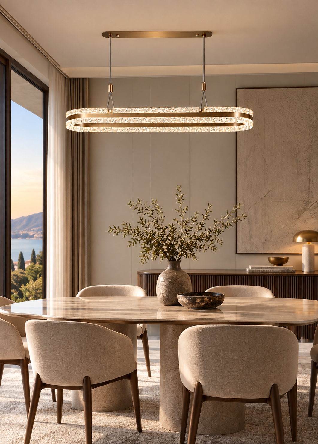 Bronz Oval Led Sarkıt Avize