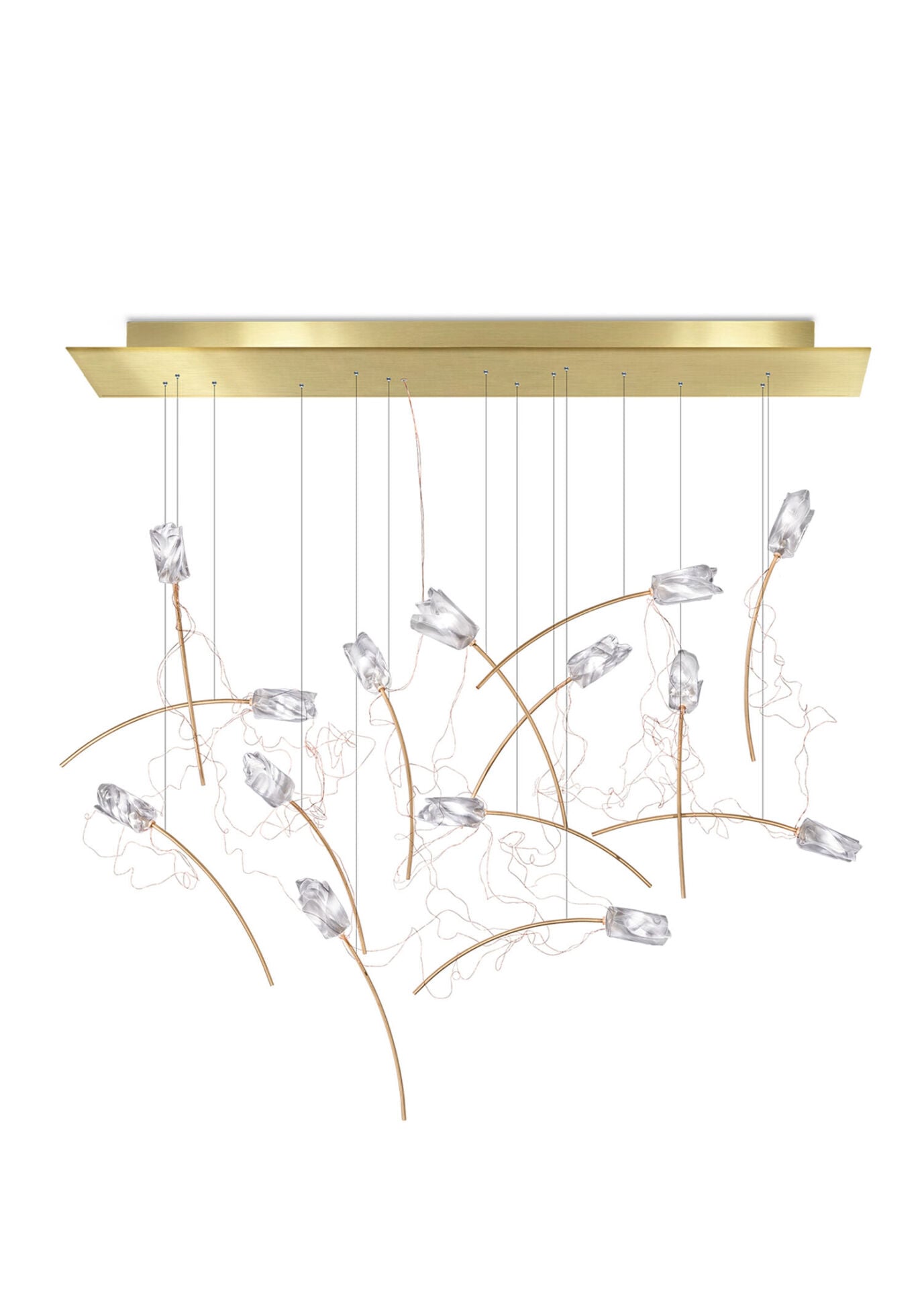 Tulip Linear Şeffaf Gold 14'lü Led Sarkıt Avize