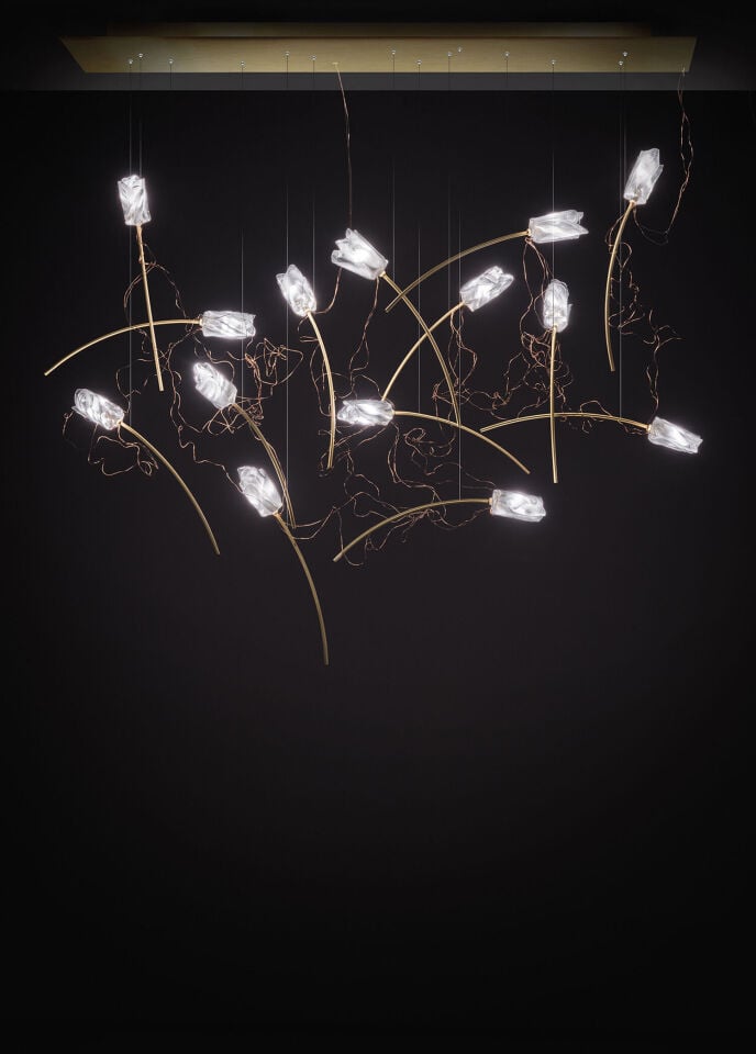 Tulip Linear Şeffaf Gold 14'lü Led Sarkıt Avize