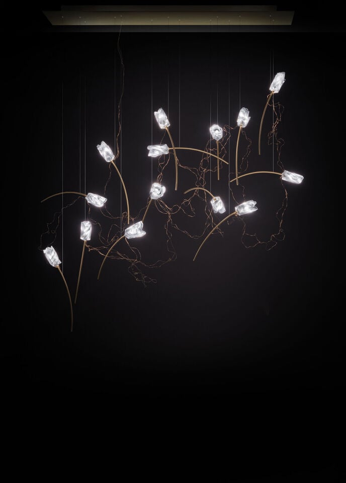Tulip Linear Şeffaf Gold 14'lü Led Sarkıt Avize