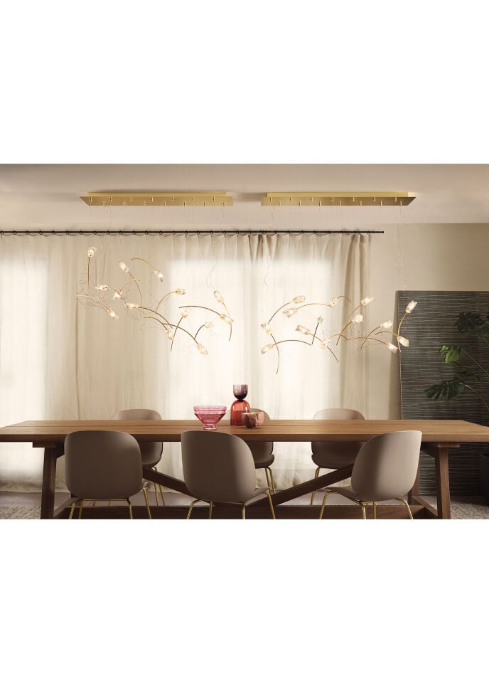 Tulip Linear Şeffaf Gold 14'lü Led Sarkıt Avize