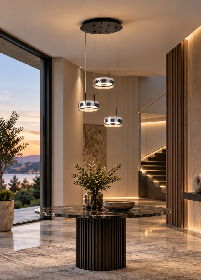 Krom 3'lü Yuvarlak Led Modern Sarkıt