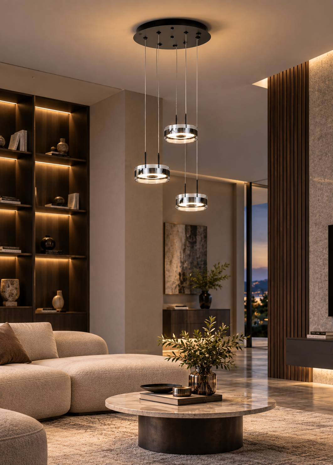 Krom 3'lü Yuvarlak Led Modern Sarkıt