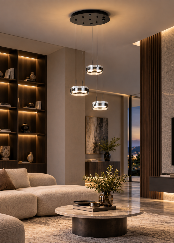 Krom 3'lü Yuvarlak Led Modern Sarkıt