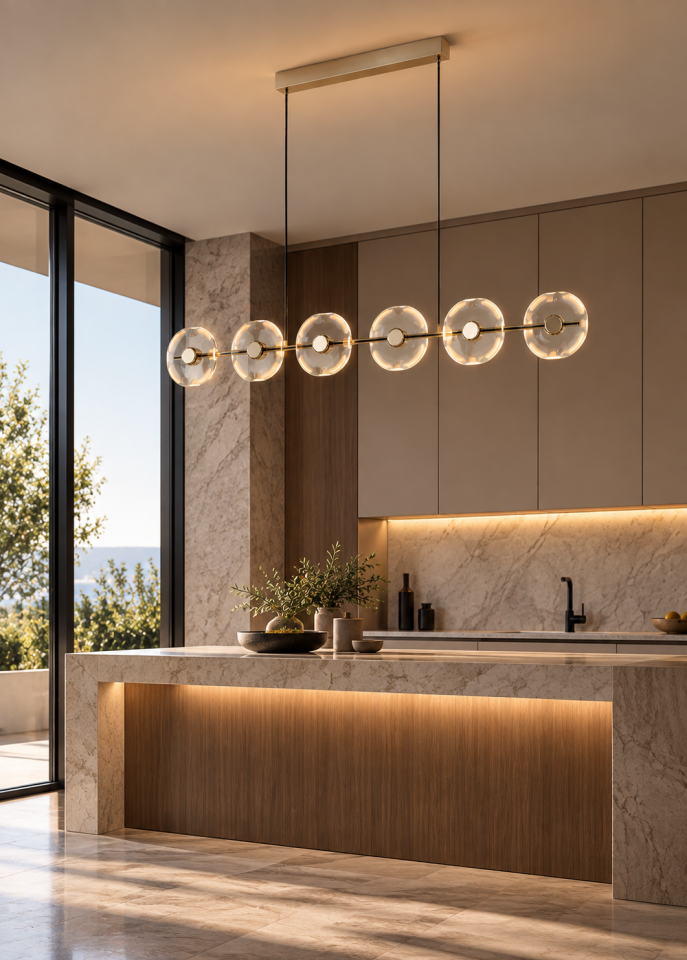 Cam Detaylı 6’lı Lineer Led Sarkıt Avize