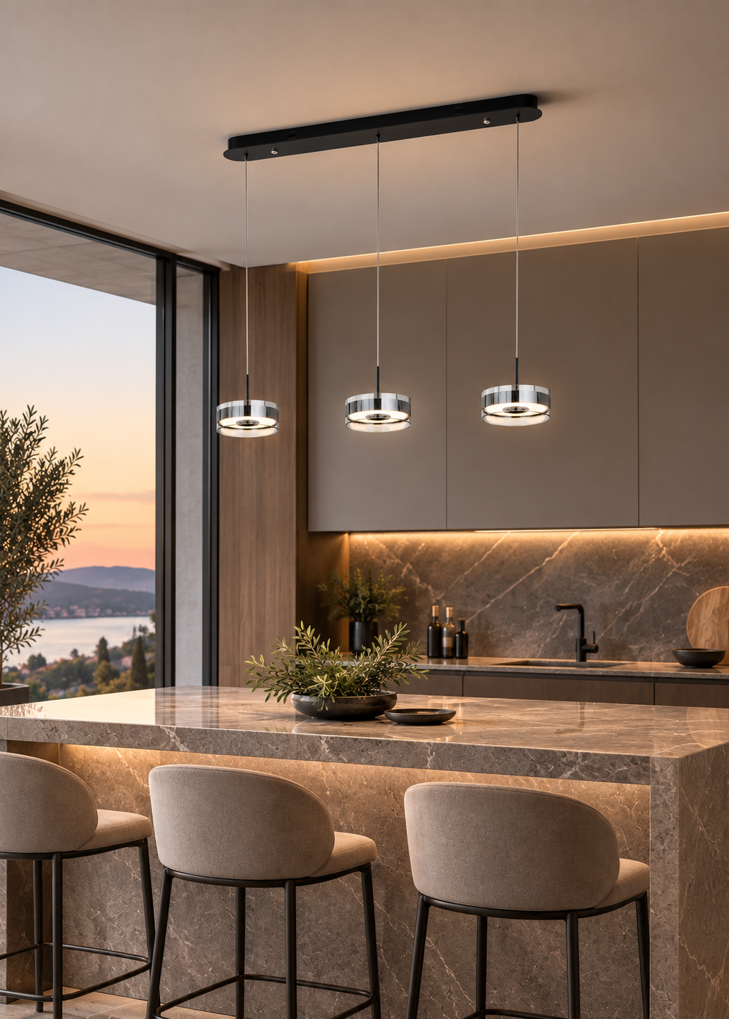 Modern Krom 3'lü Led Sarkıt Avize